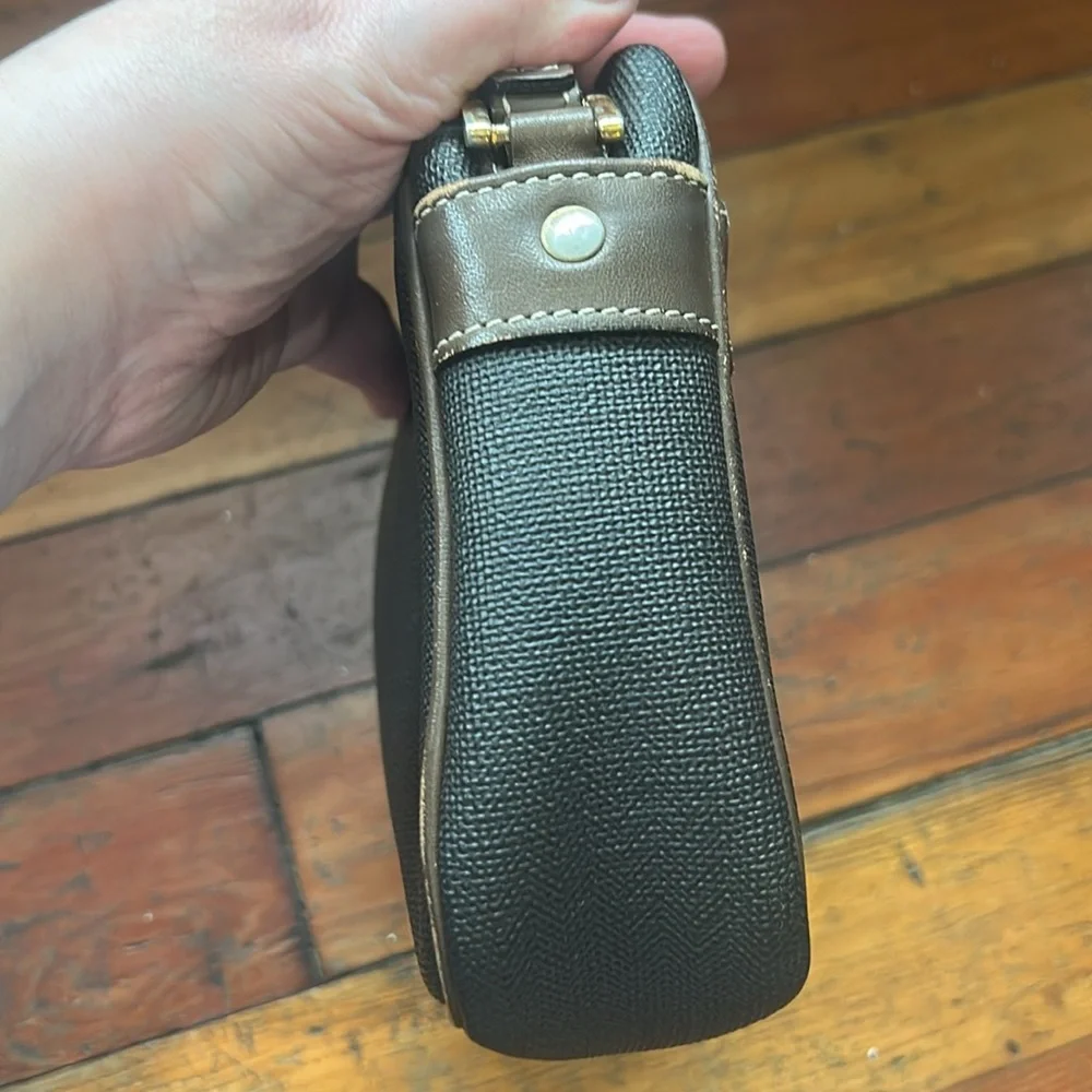 Dunhill Clutch Travel Bag Charcoal Gray Brown Leather Gold